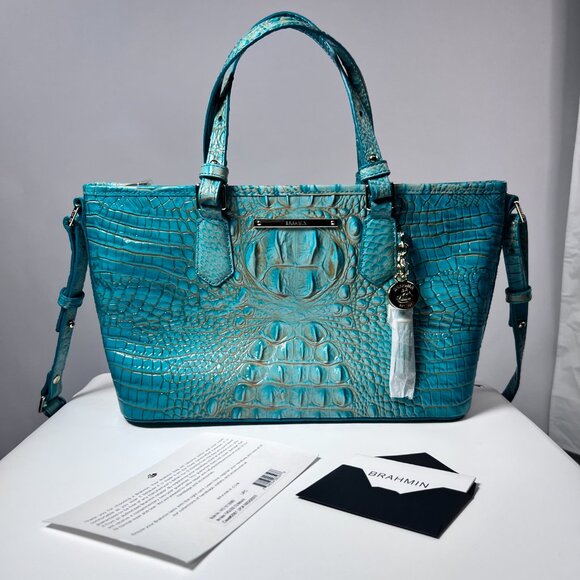 NWT BRAHMIN Mini Asher Turquoise Melbourne Croc Satchel Crossbody Handbag - Picture 6 of 9